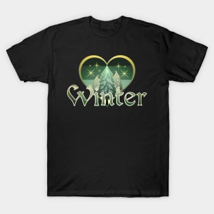 Winter Heart Evergreen Retro Sunset T-Shirt